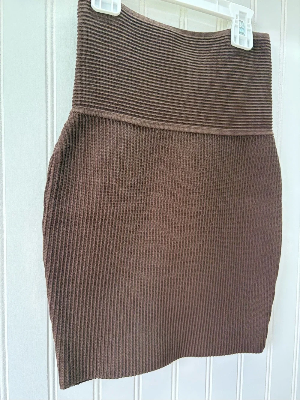 Babaton aritzia Ribbed Knit Mini Skirt in Dark Brown